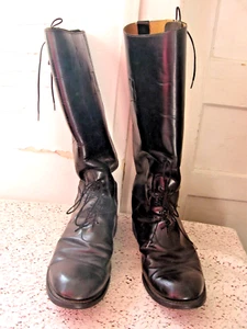 VTG MENS MANFIELD BY EISER'S BLACK LEATHER POLICE MOUNTY MOTOR COP LACED BOOTS - Picture 1 of 16