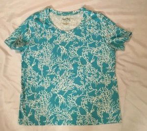 Coral Bay Womens Short Sleeve Blue and White Top Size 1X Round Neck - Picture 1 of 6