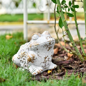 Frog Figurine Garden Decor, Cement Frog Statue for Patio Yard Lawn Ornament, Ind - Picture 1 of 12