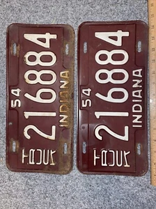 Vintage 1954 INDIANA, IN, Truck License Plate 216884 Pair Set - Picture 1 of 3