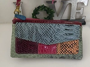 Vintage Faux Reptile Leather Multicoloured Patchwork Wallet Wrist Purse Clutch - Picture 1 of 24