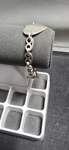 Vintage 925 Sterling Silver Heart Bracelet Toggle Clasp 8" 25.9g Chain Jewelry - Picture 1 of 10
