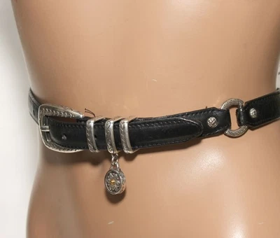 BRIGHTON Slim Black Leather Segments Belt Cool Buckle/Loop SIZE XS/S - 34" long - Image 1 of 4