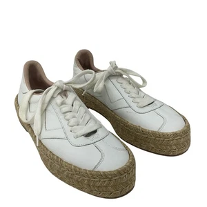 Stuart Weitzman Daryl Women's Low Top Espadrille Shoes 8.5 White/Brown Preowned - Picture 1 of 7
