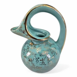 Jarra crema esmalte azul estilo atómico MCM con detalles dorados 22KT jarra de cerámica EE. UU. - Imagen 1 de 9