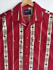 VTG  Wrangler Western Button Up Shirt Men's Size XL Aztec Cotton Red Striped - Picture 1 of 6