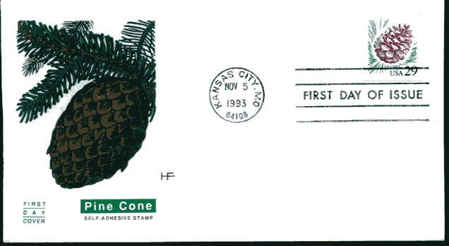 2491 Pine Cone Self-adhesive Stamp, Farnam, HF, FDC - Image 1 of 1