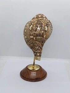 Hindu priest conch Shell Elephant God Dancing Ganesha shankha Ritual trumpet, GD - Picture 1 of 6