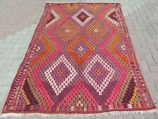 Area Rugs, Vintage Turkish Kilim Rug, Wool Rug, Boho Rug, Floor Carpet 60"X87"