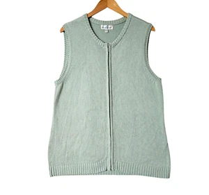 Established Womens Vest Size 16 Green Knit Zip Cotton Blend Sleeveless - Picture 1 of 8