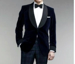 Mens Blue Velvet Jacket Luxury Party Prom Dinner Groom Wedding Tuxedo Blazer - Picture 1 of 3