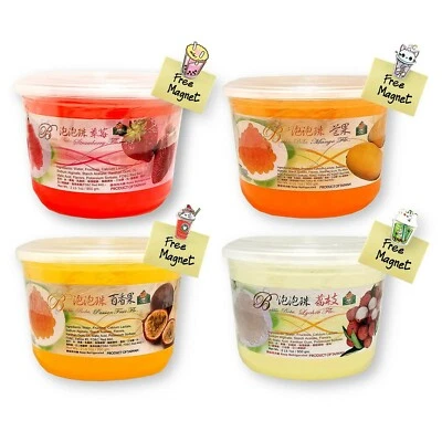 Bolle Popping Bursting Boba Pearls 4 Flavors Choices w Bonus Bubble Tea Magnet