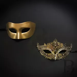 Máscara de mascarada para parejas Oro Lujo Parejas Máscaras Venecianas W7344, M7110 - Imagen 1 de 4