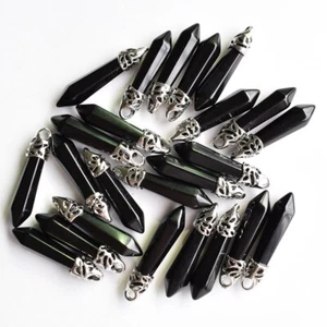 Wholesale 20ps Natural Stone Obsidian Pillar Hexagonal Column Pendants 10x32mm - Picture 1 of 2