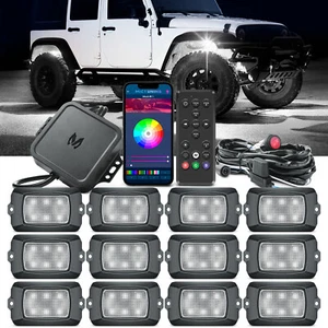 MICTUNING Q1 12 Pod RGBW LED Rock Lights Underglow Multicolor Offroad Neon Lamp - Picture 1 of 20