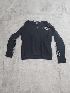 Harley Davidson Hoodie Womens 1W Black Pullover Henley Thermal Waffleknit Y2k - Picture 1 of 7