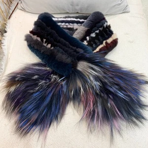 Women's Real Rabbit Fur Scarf Shawl Collar Wrap Knitted Scarves Warm Neckerchief - Picture 1 of 10
