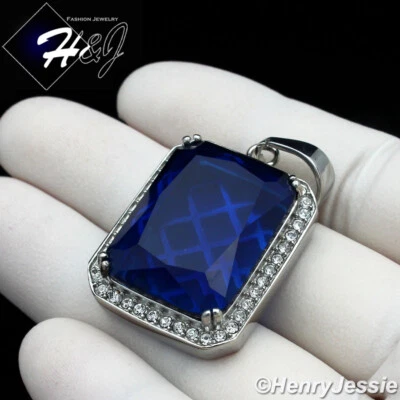 Colgante de diamantes de imitación azul plata circonita cúbica ICY BLING de acero inoxidable para hombre*SP103 Foto 1 de 3