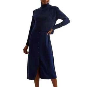 Ted Baker Modest Navy Blue Elsiiey Shirt Dress W/Sleeveless Knit Layer Sz 1 US 4 - Picture 1 of 10