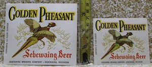 2 ORIGINAL VINTAGE GOLDEN PHEASANT SEBEWAING MI. BEER 12 Oz LABEL NOS, UNUSED - Picture 1 of 3