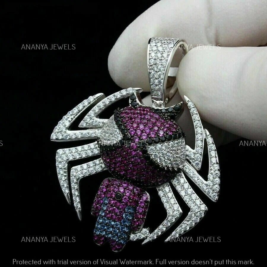 925 Sterling Silver 4 Ct Round Cut Lab-Created Purple Amethyst SPIDERMAN Pendant - Image 1 of 4