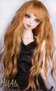 Peluca de 7-8" 1/4 BJD larga rizada ondulada brillante dorada clara marrón claro pelo muñeca LP-454 - Imagen 1 de 3