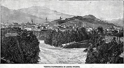 Ascoli Piceno: Panorama. Grande Veduta. Stampa Antica + Passepartout. 1897 • 27.99€