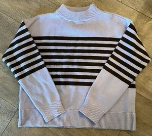 Suéter Ann Taylor Mujer Talla L Marrón Lavanda Rayas Cuello Simulado - Imagen 1 de 3