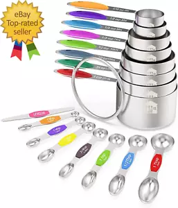 Measuring Cups and Magnetic Measuring Spoons Set, Stainless Steel 16 Piece Set - Picture 1 of 7