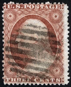 US Sc 25 Rose 3¢ Tipo I Griglia Nera Annulla - Foto 1 di 1