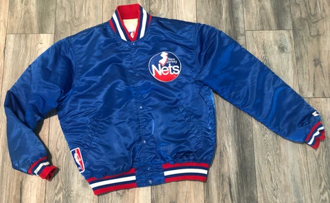 Vintage Starter New Jersey Nets NBA Satin Jacket Men’s L Blue Made In USA Cover