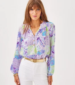 Lilly Pulitzer Elsa Silk Top - Multi Juicy Story Patch, Choose Size !! - Picture 1 of 5