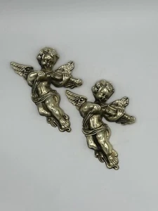 Vintage Metal Cherubs Wall Decor Gold Tone Musical Instruments 5.5” - Imagen 1 de 4
