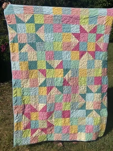 Handmade Quilted Baby Girl Blanket 2-Sided Star Pattern Moon And Stars 44 x 56” - Picture 1 of 10