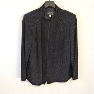 ALEX Evenings Black Shimmery Formal Dressy Lightweight Jacket Full Zip Size 1X - Picture 1 of 8