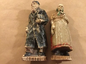 Vintage Jewish Couple Painted Wooden Wood Pulp Syroco Figures, Judaica Sculpture - Picture 1 of 9