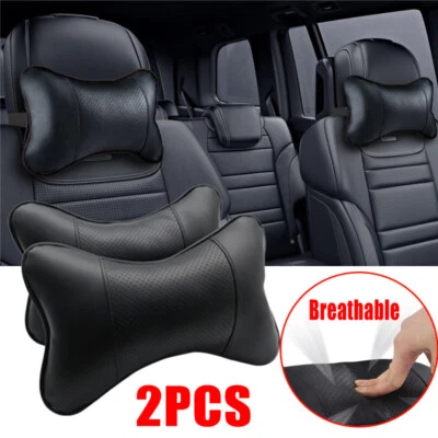 2Pcs Car Seat Head Neck Rest Leather Support Cushion Pad HeadRest Bone Pillow UK - Image 1 of 4