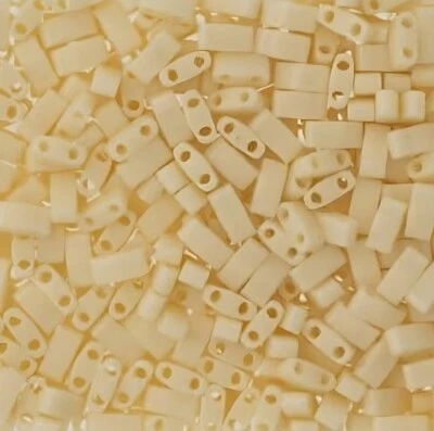 Miyuki Half Tila Beads 2-Hole Rectangle 5x2.3mm 7.8GM Opaque Eggshell - Image 1 of 2