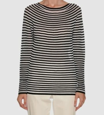 $975 Giorgio Armani Women's Black Long Sleeve Striped Knit Top Size IT 46/ US 10 - Image 1 of 4
