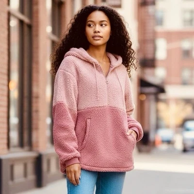 Victoria Secret PINK Cozy Sherpa Fleece Pullover Hoodie 1/4 Zip Oversized XL - Image 1 of 4