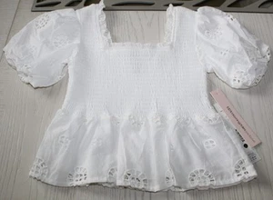 Aqua Girls' Eyelet Smocked Puff Sleeve Top White Size M 9/10 - Picture 1 of 6