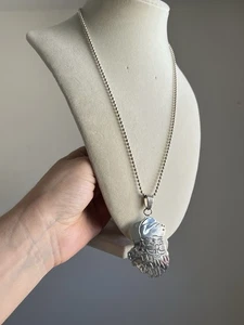 VINTAGE STERLING SILVER SANTA CLAUS FACE NECKLACE 20” HOLIDAYS CHRISTMAS - Picture 1 of 10