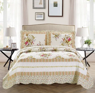 Fancy Collection 3pc Bedspread Bed Cover New (King/California King, Off White - Image 1 of 2