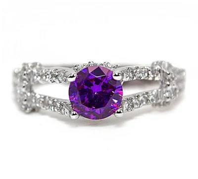 Joia anel de prata esterlina genuína 925 ametista natural e topázio 1 quilate tamanho 9  - Imagem 1 de 3