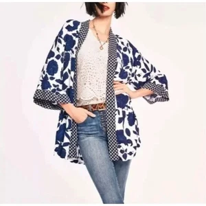 Cabi Women's Botanical Kimono Top Blue White Floral Open Front #5661 M/L - Picture 1 of 11