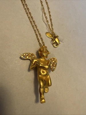 KIRKS Locura Celestial Ángel Querubín Collar Tono Dorado Colgante Estrás Foto 1 de 4