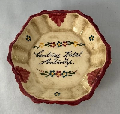 CENTURY HOTEL ANTWERP Belgium Faience Pottery TRINKET/PIN DISH Souvenir Vintage - Image 1 of 4