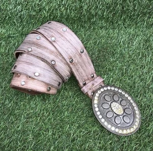 Vintage RIVER ISLAND Women's Belt UK L Pink Leather Studded Diamante Oval Buckle - Picture 1 of 13