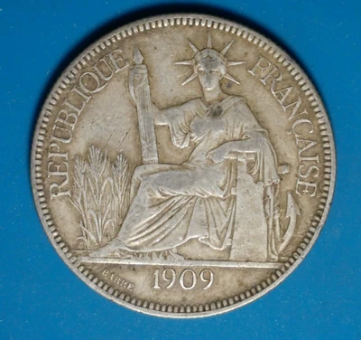 1909-A French Indo-China 1 Piastre Large Silver Coin 27g 0.900 Fine - Image 1 of 4