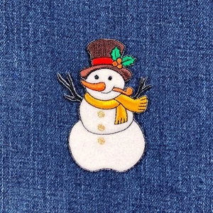 Snowman Applique Patch Christmas Holly Embroidered Snow Man Badge 2-7/8" Iron On - Picture 1 of 2